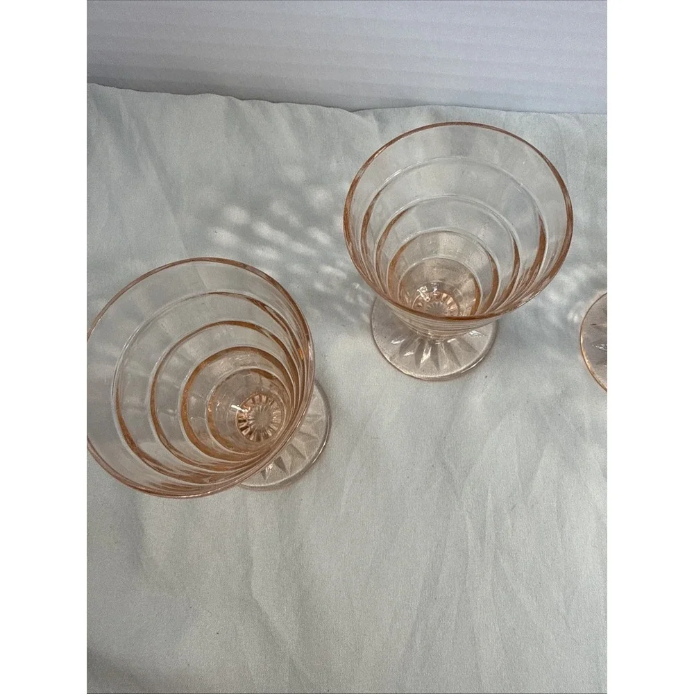 Vintage Anchor Hocking Block Optic Pink Depression Glass 5 oz Juice Tumblers - 4